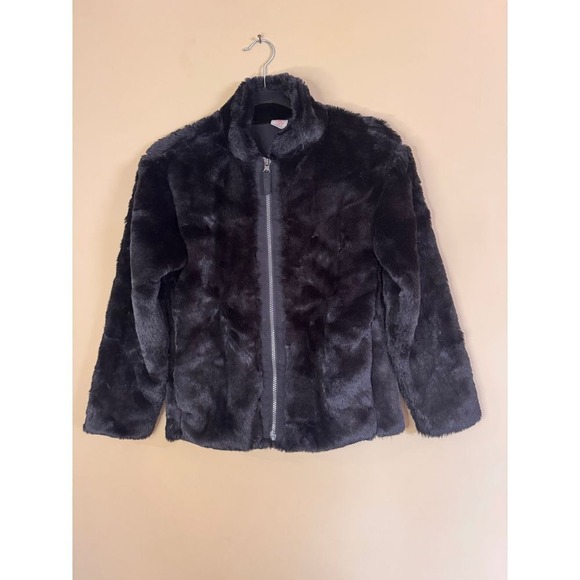 The Unbranded Brand Other - Plush Black Faux Fur Zip-Up Jacket Cozy Winter Coat Kids girls sz 10-12